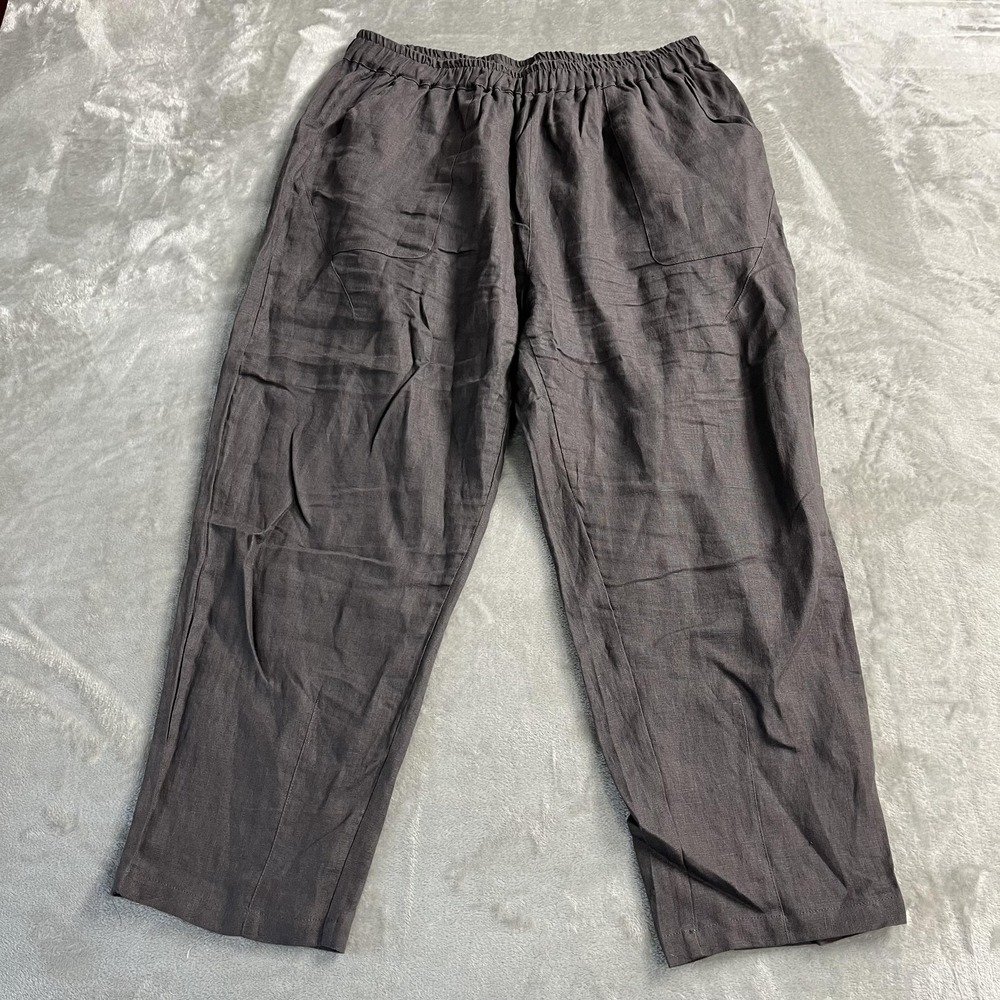 IXIMO Pants Womens XL Gray Linen Ankle Tapered Elastic Waist Pockets Lagenlook